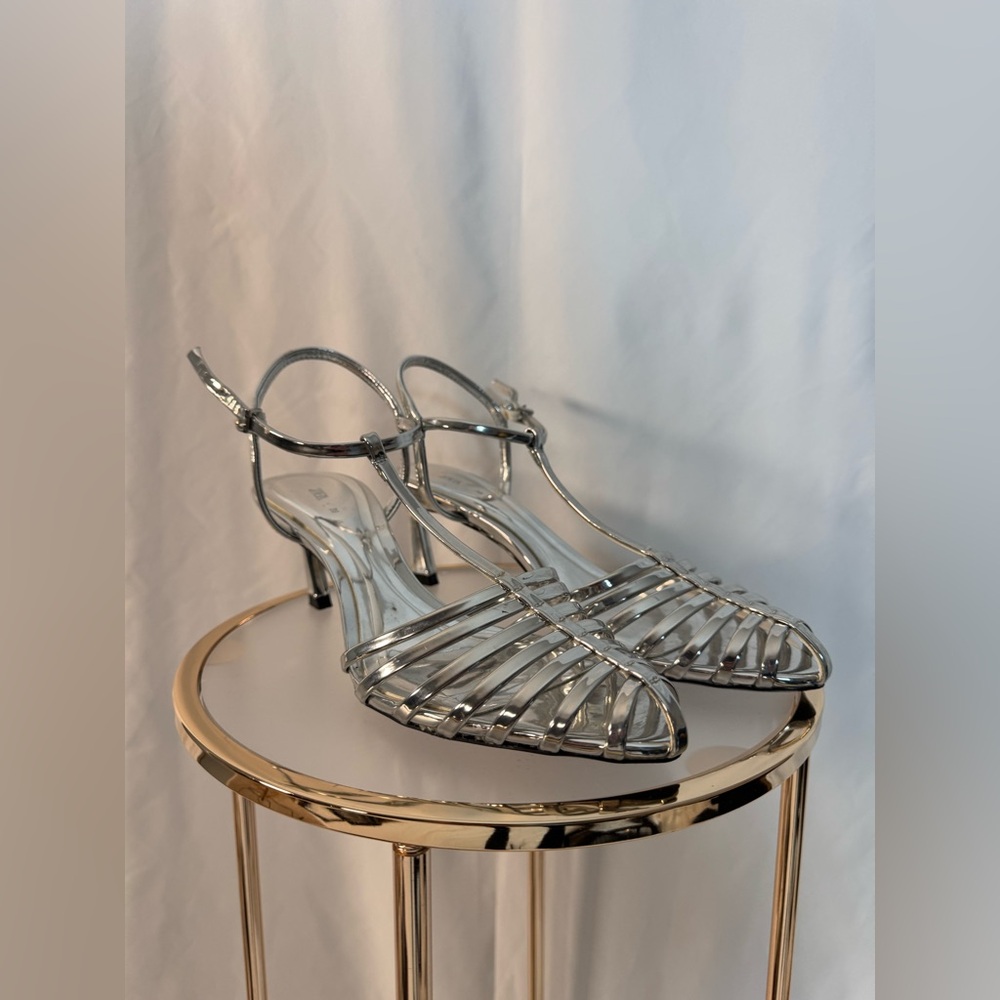 Zara Metallic Silver Strappy Heels